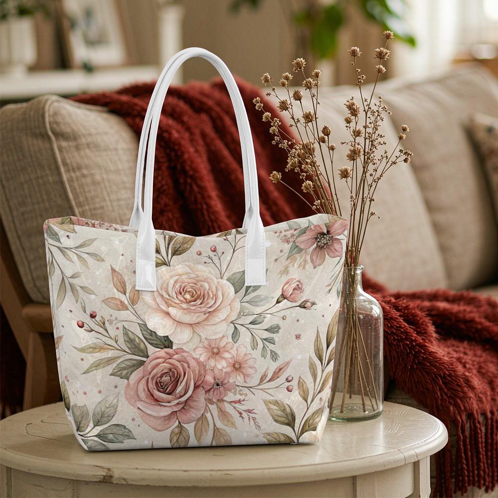 Elegant Floral Tote Bag for Women Daily Use Shopping Outdoor Travel Handbag