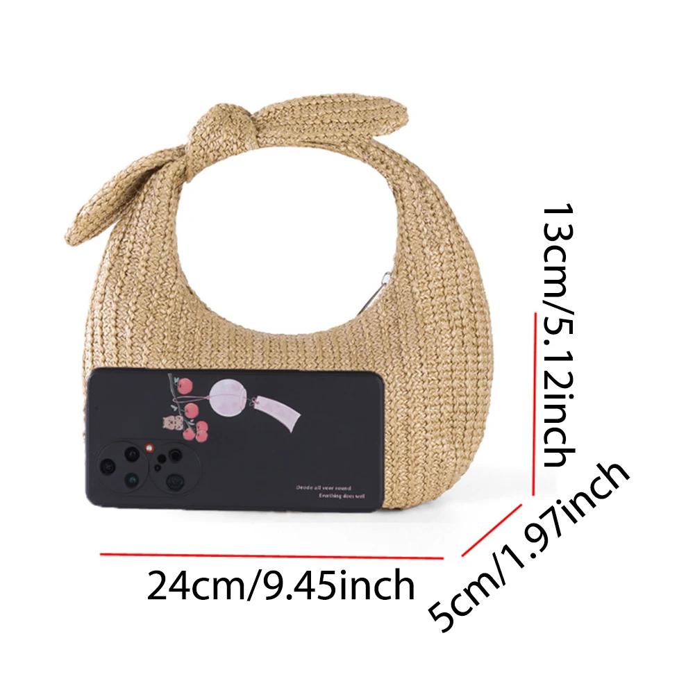 Summer Straw Woven Clutch Bag Women Knotted Purse with Bow 2025 Luxury Design Ladies Evening Handbag Party Banquet Bag Beach Bag
