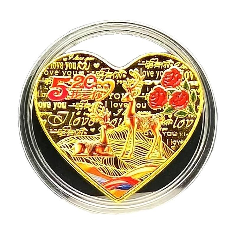 Herzförmige Gedenkmünze, kleines Geschenk für Paare, Souvenir für Freundin, Liebesobjekt, Metallhandwerk, bunte Rosen