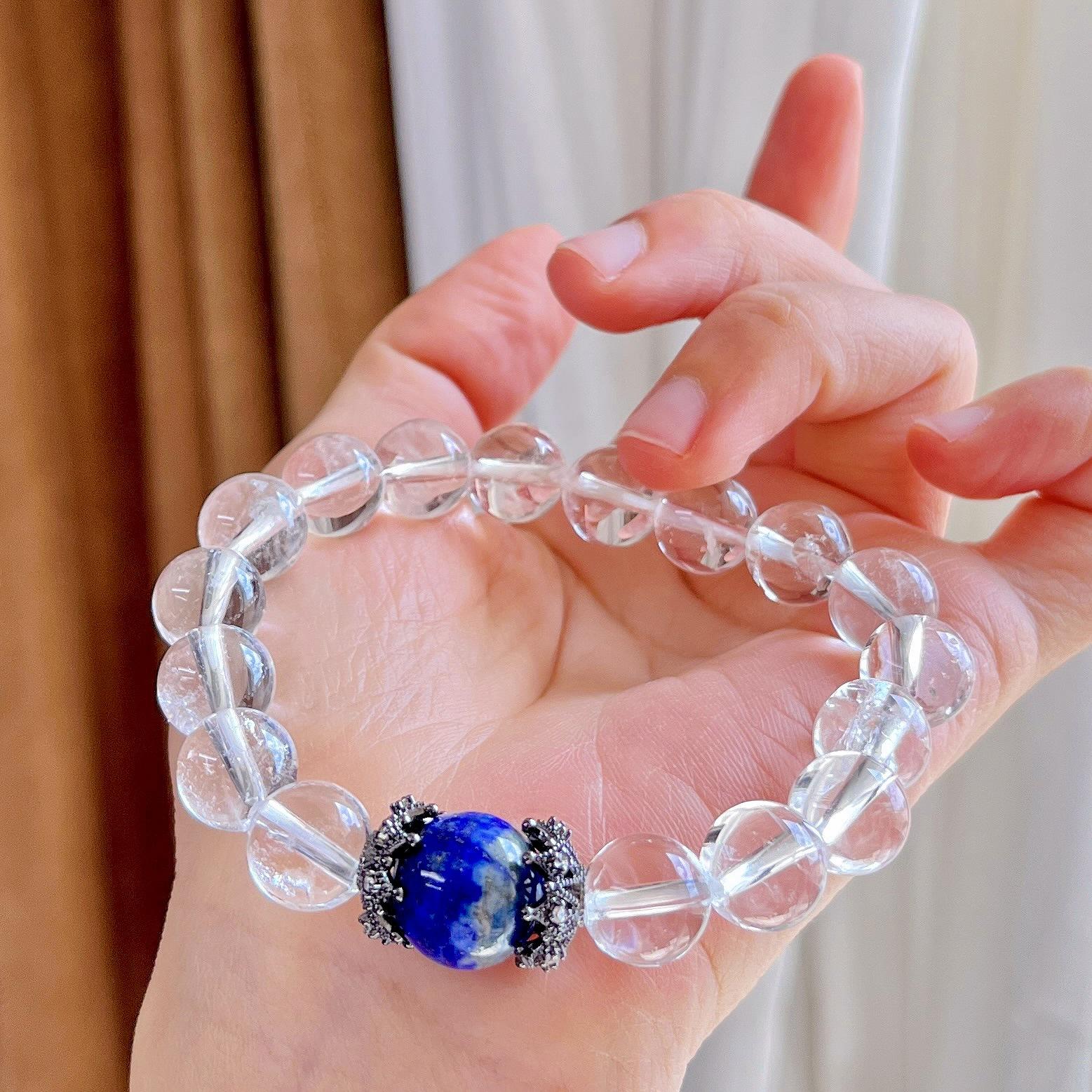 10Mm Design Natural White Crystal Lapis Lazuli Bracelet Bracelet.