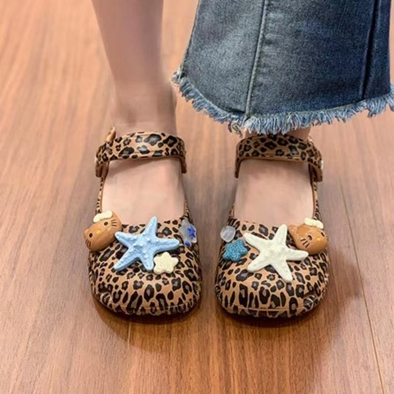 New Leopard Print Women'S Slippers Girls Mary Jane Ballet Shoes Summer Outerwear Non-Slip Lightweight Beach Sandals