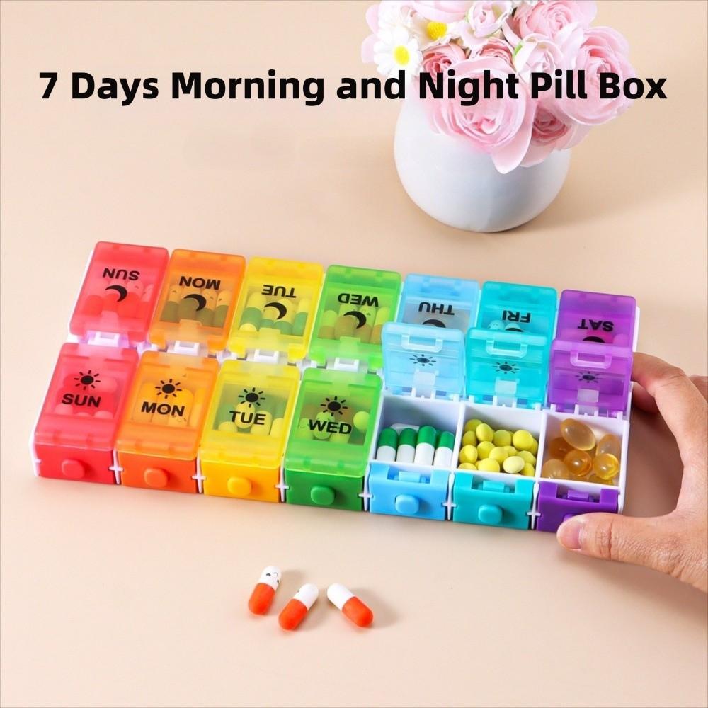 7 Tage 14 Fächer Pillenbehälter Wöchentliche Medikamenten-Teilerbox Reise-Pillenetuis Box Tabletten Medikament