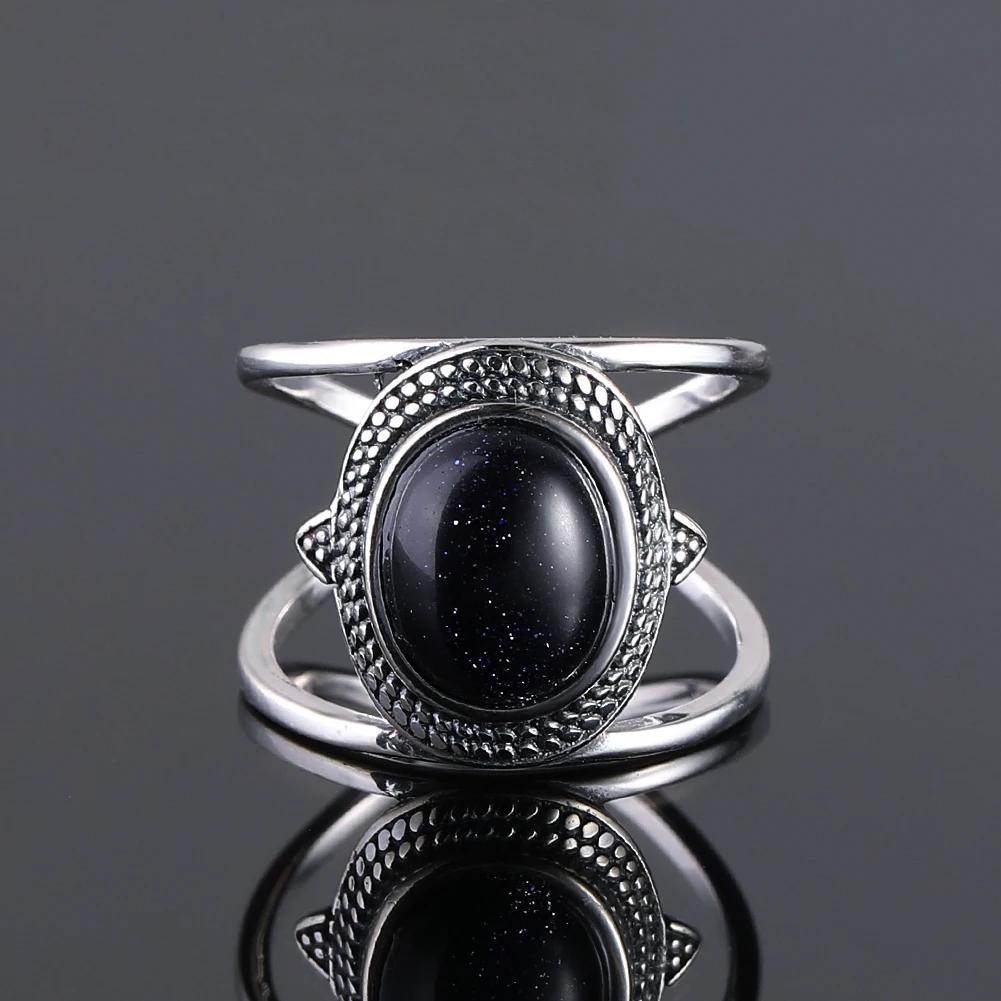 S Srebrny Pierścionek dla Kobiet Owalny Okrągły Kształt Kropli Wody Naturalny Błękitny Piaskowiec Pierścionek Prezent Kształt Słońca Retro Luksusowy Delikatny