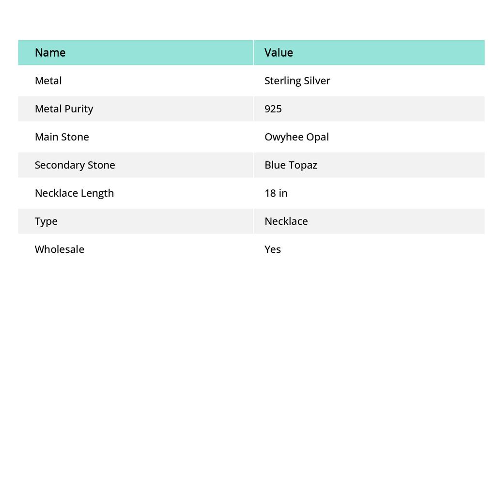 Opal Owyhee, Niebieski Topaz Ręcznie Robiony Naszyjnik ze Srebra Sterlingowego 925 18" A1V72