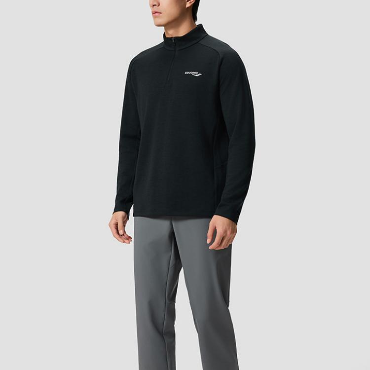 Men's Saucony 1898 T-Shirts Men's Jet Black Stand Collar Moderate