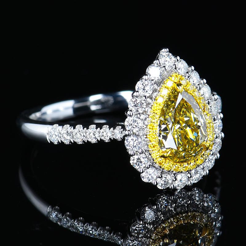SACE GEMS Classic Water Droplets Shape Luxury Yellow Zircon Ring Ladies Jewelry Wedding Promise Party Gift