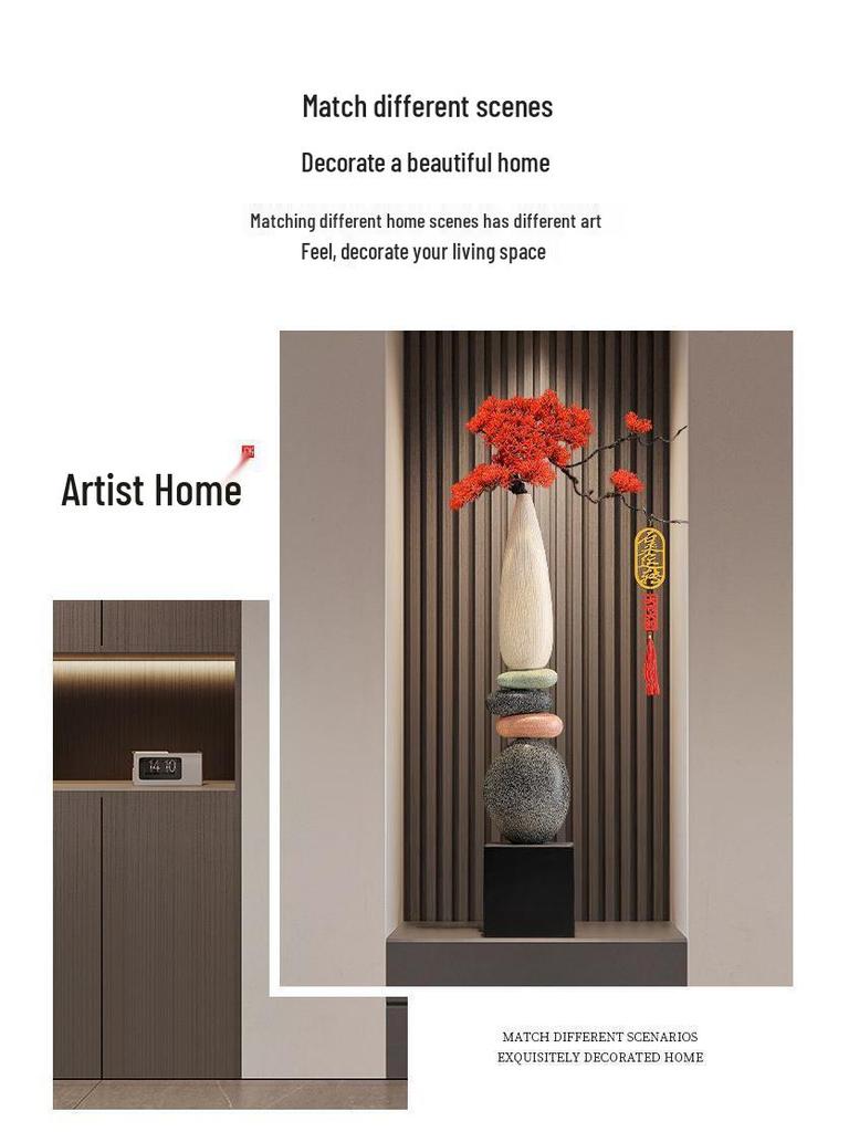 Slender Vertical Ceramic Vase Ornament for Living Room or Foyer