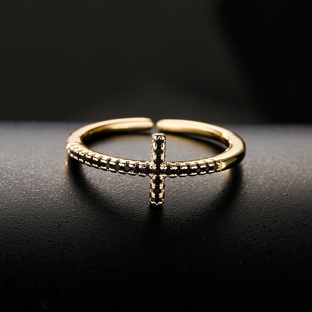 Classical Cross Open Rings For Women Girls, Cubic Zirconia Finger Band , Modern Lady Dating Party Jewelry
