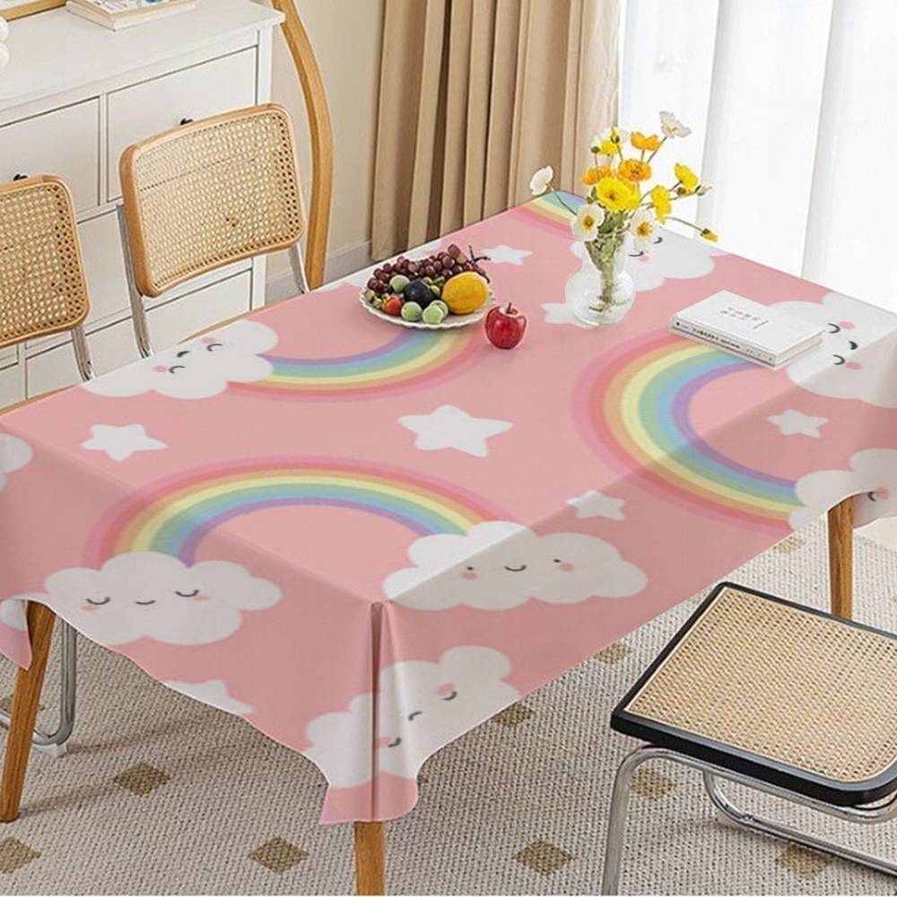 Cloud Rainbow Cartoon Waterproof Rectangle Tablecloth Fiesta Home Decor Dining Room Decor Reusable Table Cover Party Supplies