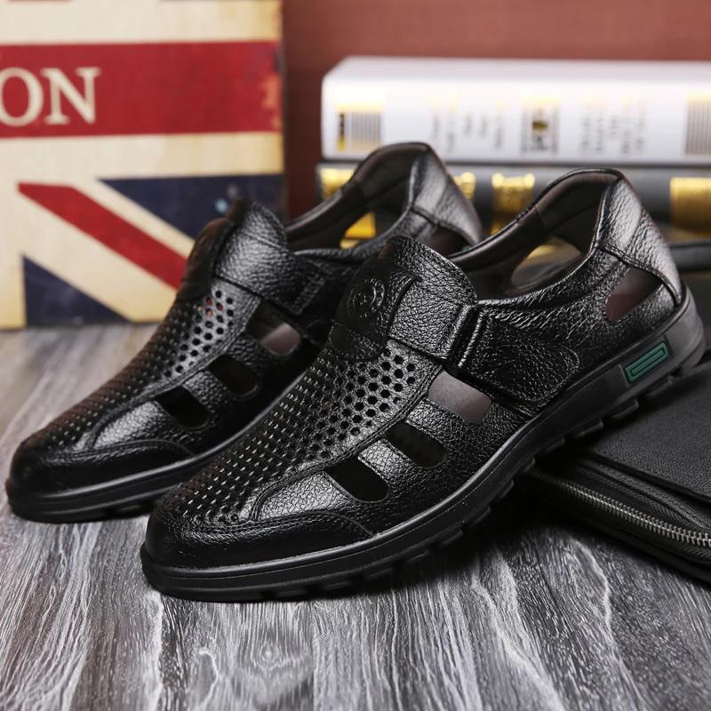 Summer Business Sandals Black Breathable Middle Aged Shoes Outdoor Hiking Anti Slip Sandals High Quality Fashion Elderly Shoes