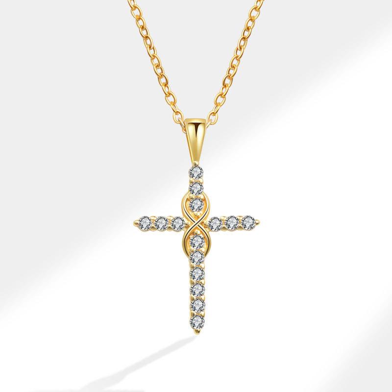 Heart Cross Zircon Pendant Necklace Delicate Clavicle Chain Fashionable Women Jewelry Accessory