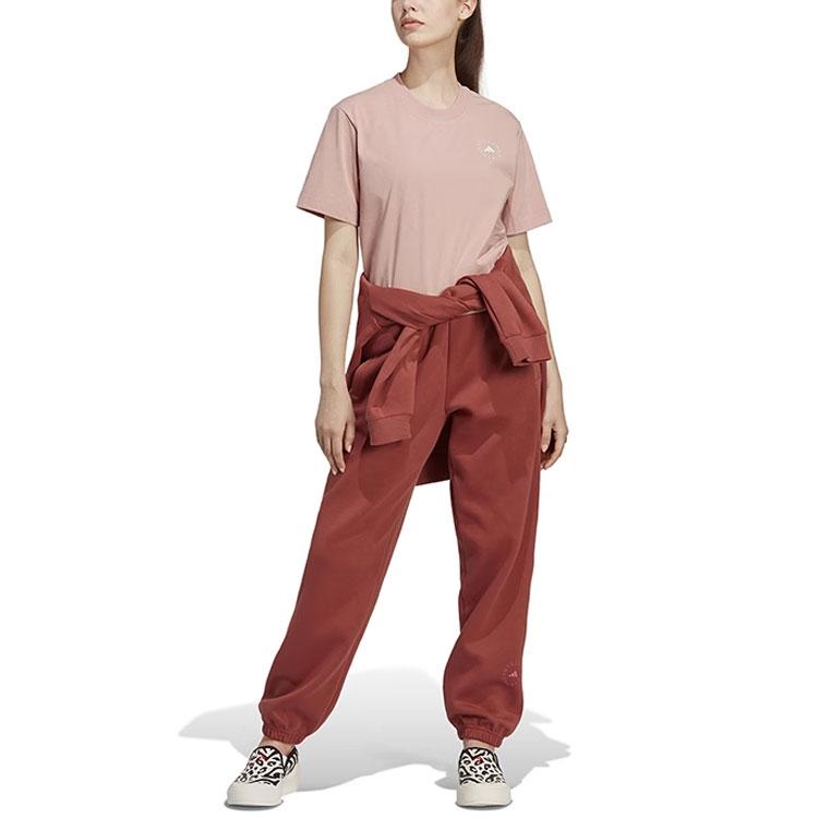 Adidas X Stella McCartney Collaboration Solid Logo Loose Fit Round Neck Short Sleeve T-Shirt Women Tops Pink HT1113