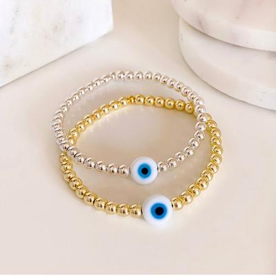 High Quality Gold Color & Silver Color Beaded Bracelet Evil Eye Stretch Bracelets for Women Jewelry Ojo Pulseras
