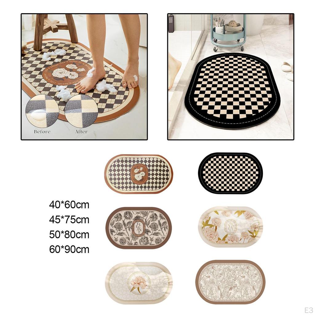 Bath Mat Rubber, Anti Slip Vintage Washable Area Rug, Decorative Carpet, Bathroom Rug for