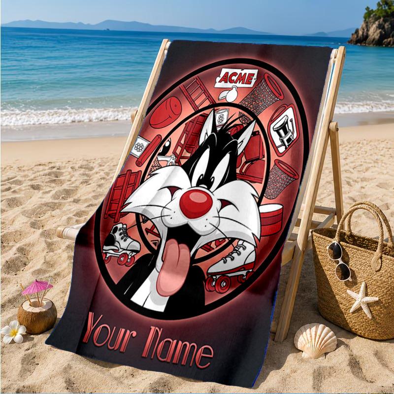 Custom Name Taz-Mania Devil's Roar Personalized Microfiber Beach Towel, Quick-Dry, Ideal for Summer Travel, Beach Essential, Swimming