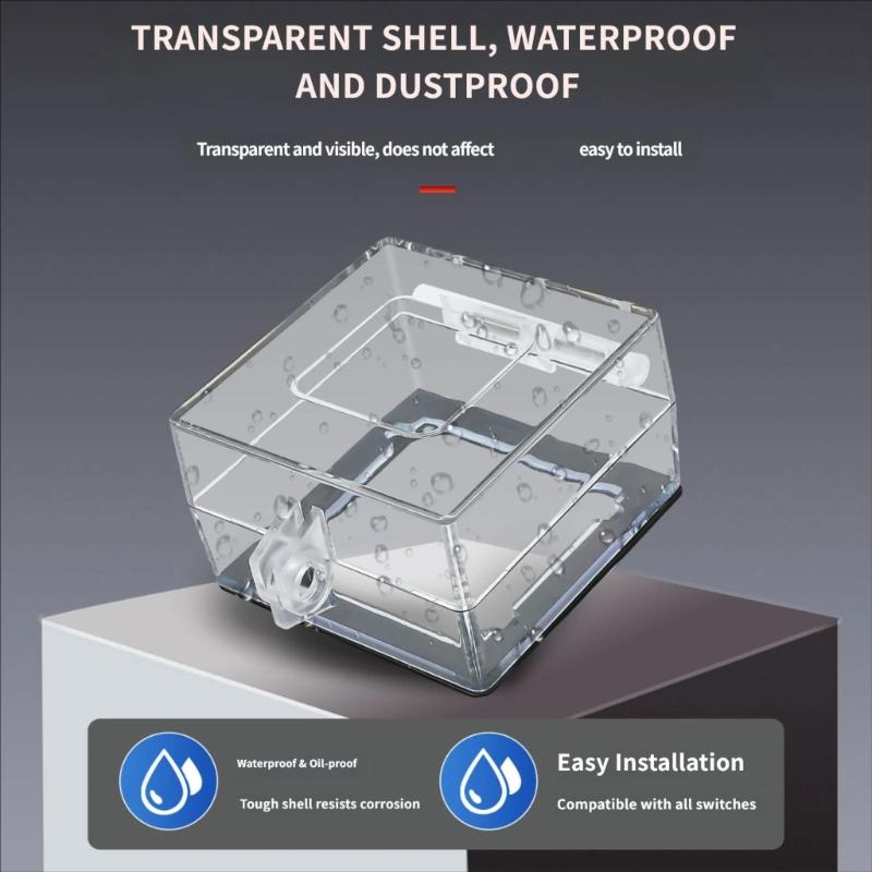 Clear Square Push Button Cover with Lift Lid and Adhesive Base for Equipment Box Areas and Face Mount Use Daily
