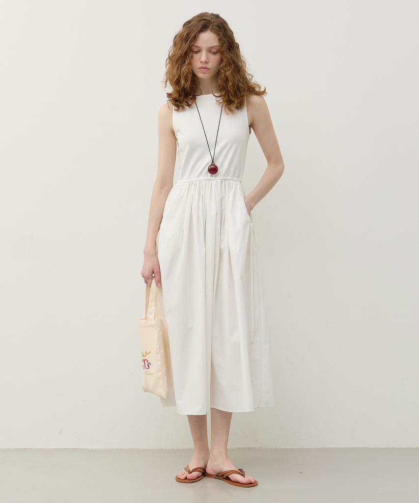 City Breeze Jersey Color Block Sleeveless Long Dress_White