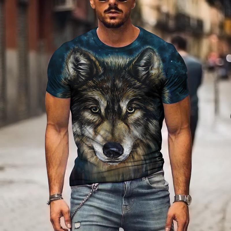 Wolf Picture Men's T-shirt Printing 3D Casual Trend Round Neck Quick-drying Short-sleeved T-shirt