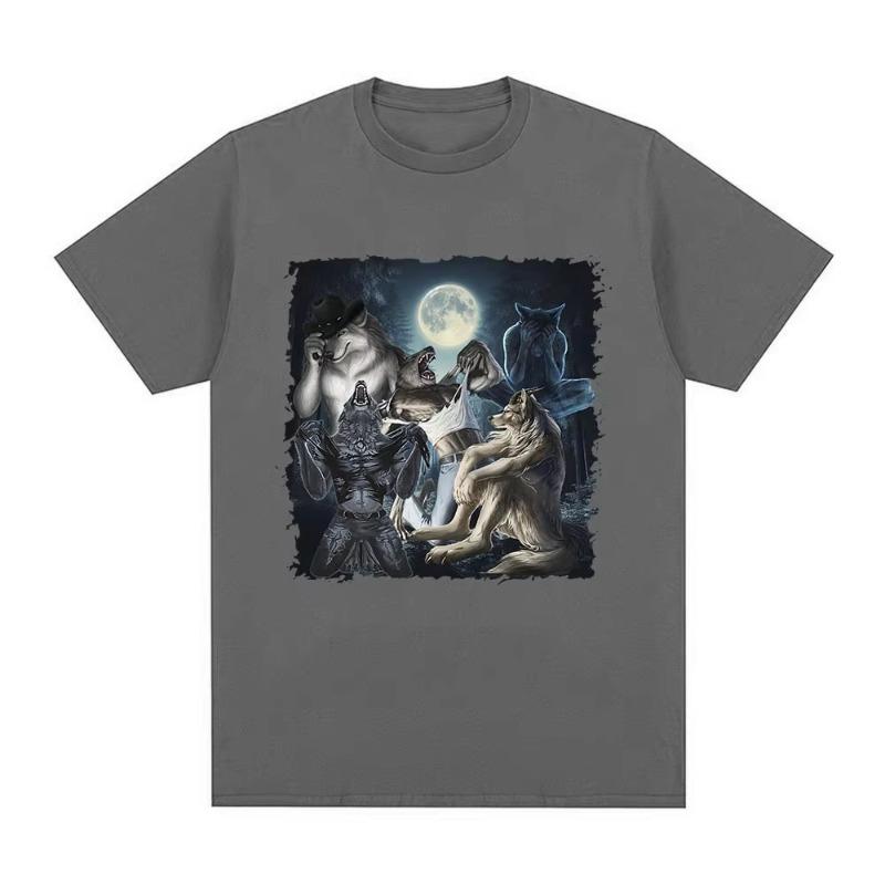 Sitting Wolf Literally Me Funny Meme T Shirt Men Casual Cotton Short Sleeve Harajuku T-shirts Hip Hop Vintage Harajuku T-shirt