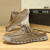 Men's Summer New Large Size Slip-On Driving Shoes Outdoor Genuine Leather Breathable Rubber Sole Square Toe Bean Bean Shoes
