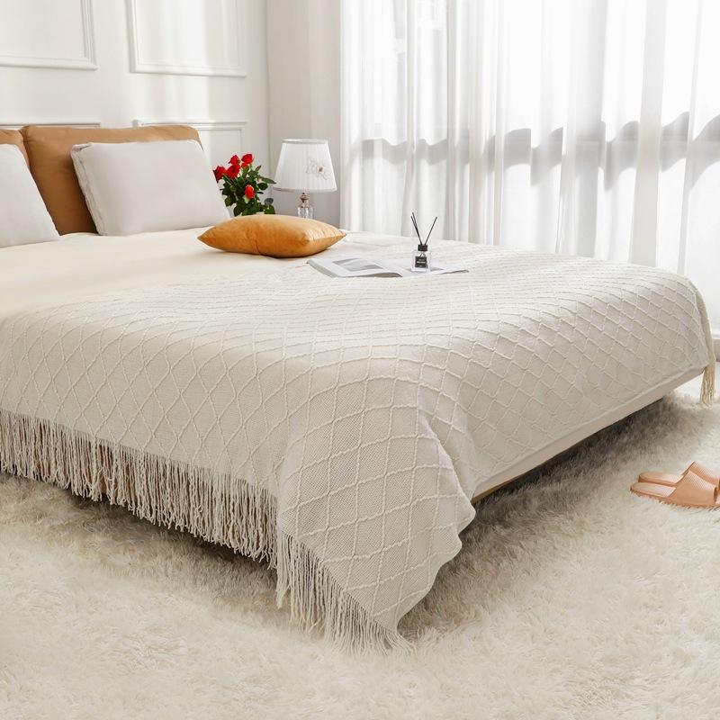 Coperta Plaid a Maglia con Nappe Morbida Stile Bohemien per Letto Divano Copriletto Decorazioni Coperte