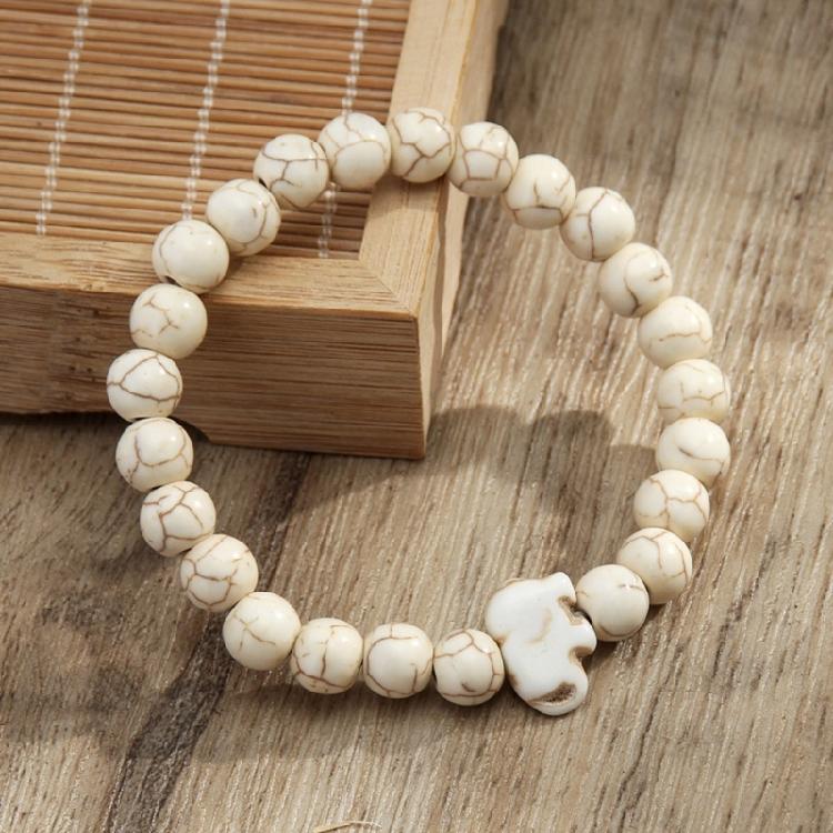 8MM Round Gemstones Bracelet With Turquoise Accent And Elephant Charm Perfect For Adding A Natural Touch To Outfits