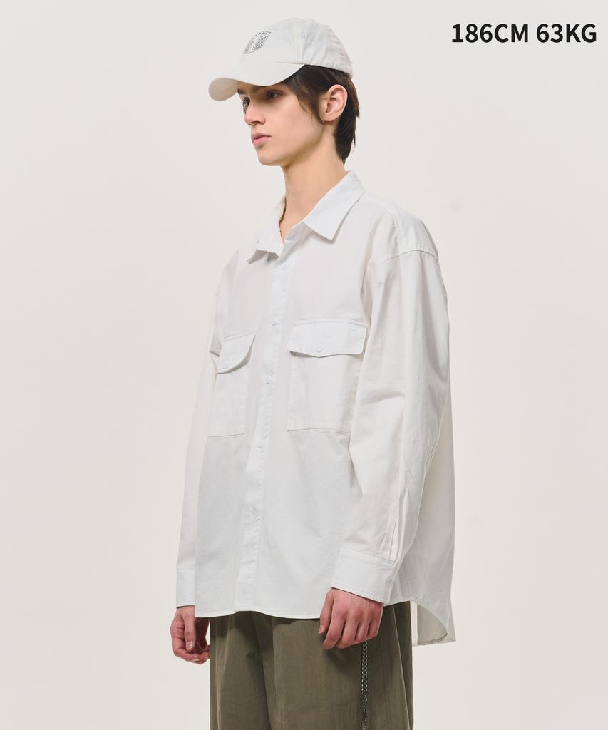 BLACK MOMENT Utility Two-Pocket Cotton Overshirt [White]