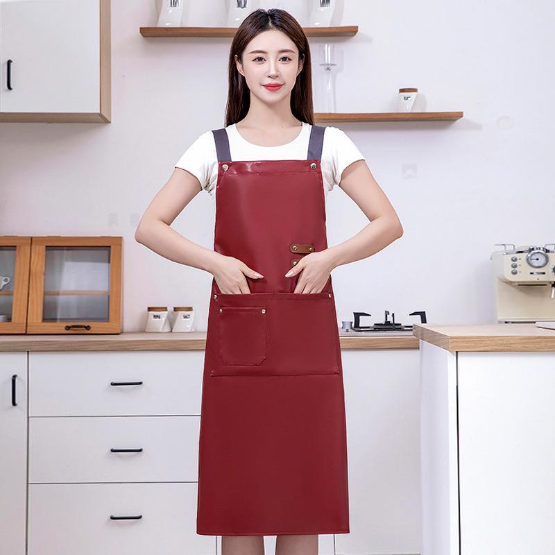 2025 New Style Waterproof Oil-proof PU Leather Kitchen & Catering Apron for Men and Women