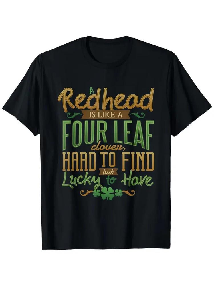 

Lucky Redhead St. Patrick Day Green Irish Shamrock T-Shirt, Unisex Cotton Casual 3XL