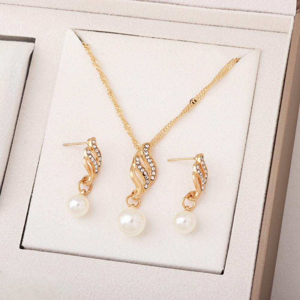 Jewelry Set For Women Lightweight Pearl Necklace Earrings Set Zircon Flower Jewelry Elegant Rhinestone Pearl Jewelry Set