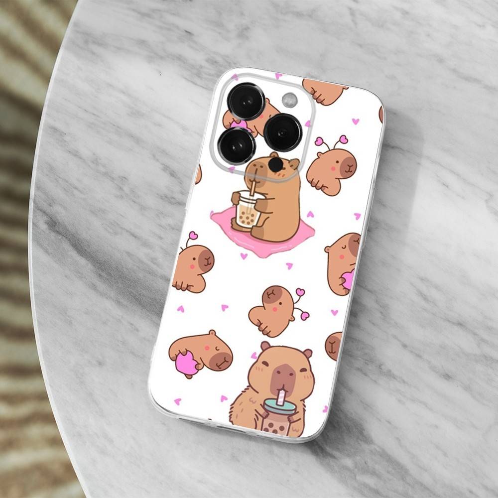 Cute Cartoon Capybara Case For iPhone X,14,16,Mini,XS,SE,12,15,Pro,17,Plus,11,Max,13,XR,Transparent Soft Cover