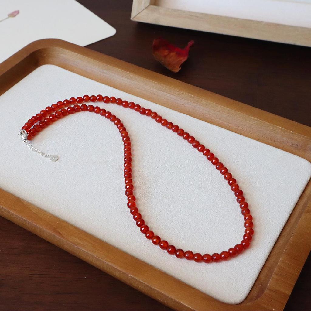 Colar de Contas de Ágata Vermelha Natural Gargantilha Choker Carnelian Redondo Vintage para Mulheres Joias Elegantes para Uso Diário