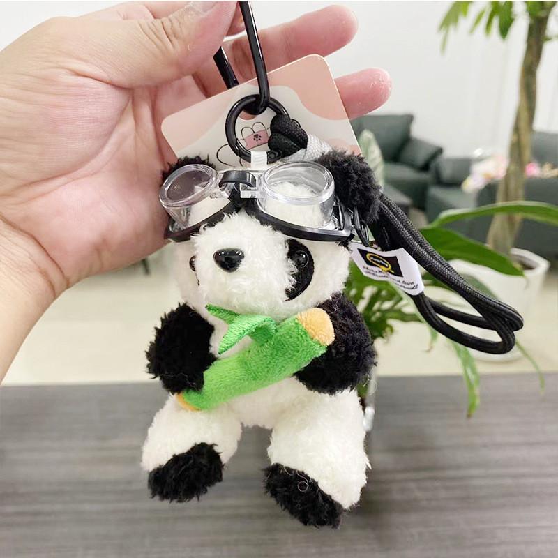 Adorable Plush Panda Keychain Pilot Bear Doll Cute Bag Charm Gift For Kids