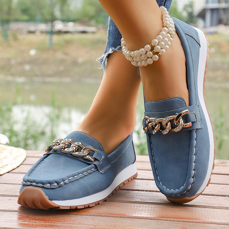 Fashion Fashion Metal Chain Soft Sole Flats Shoes Women Spring Autumn Pu Leather Platform Loafers Woman Slip On Non Slip Casual Shoes