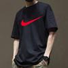 Nike Solid Color Large Logo Print Crew Neck Short Sleeve Retro American T-Shirt Men Tops Black BV0628-010