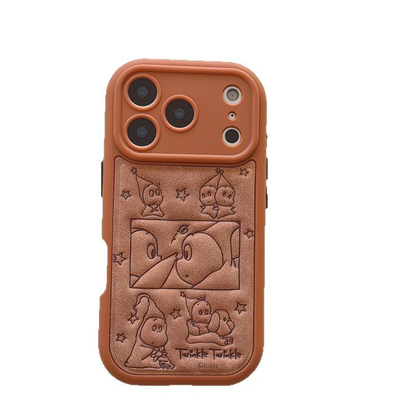 Cartoon Star Man Leather Texture iPhone 15/16/17 ProMax Case Anti-Fall Cover