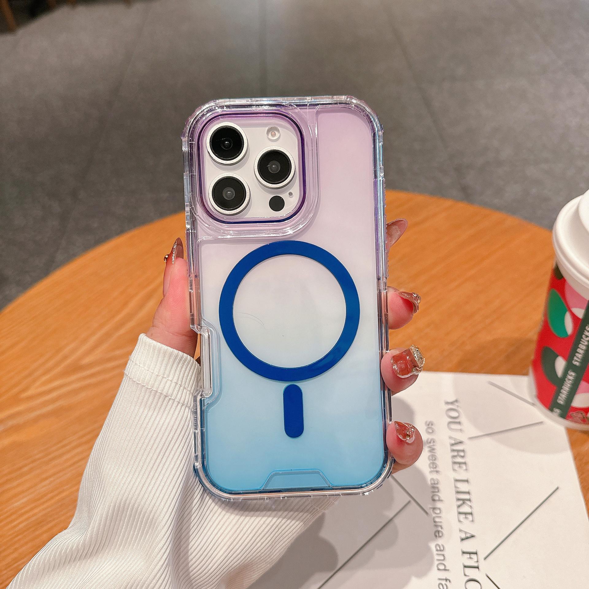 

For IP16promax Thin Second Generation Magnetic Colorful Three-in-one Two-color Gradient Mobile Phone Case For iPhone 16 pro max