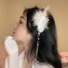 Feather Headband with Tassel White Feather Hair Hoop Headwear for Women