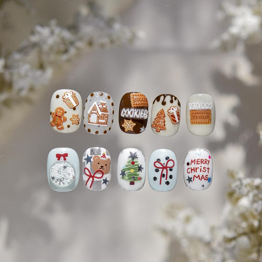 Tomoni 3D Embossed Winter Nail Stickers: Gingerbread Man Cookie Designs for Kids