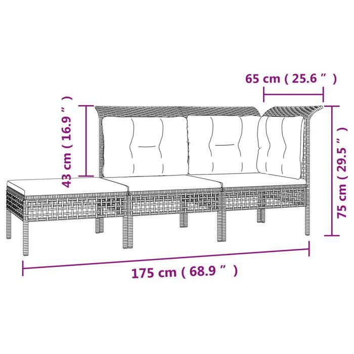 VidaXL Garden Lounge Set 3 Pcs with Cushions Grey Wicker, Outdoor Lounge Set, Furniture Set 319661