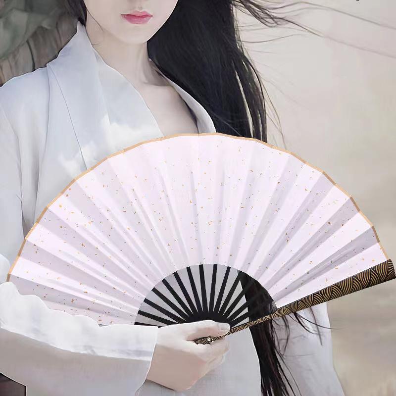 solid color large folding fan- Bamboo and wood on canvas hand fan Outdoor Portable Folding Fan Home Decor Crafts lettering gift