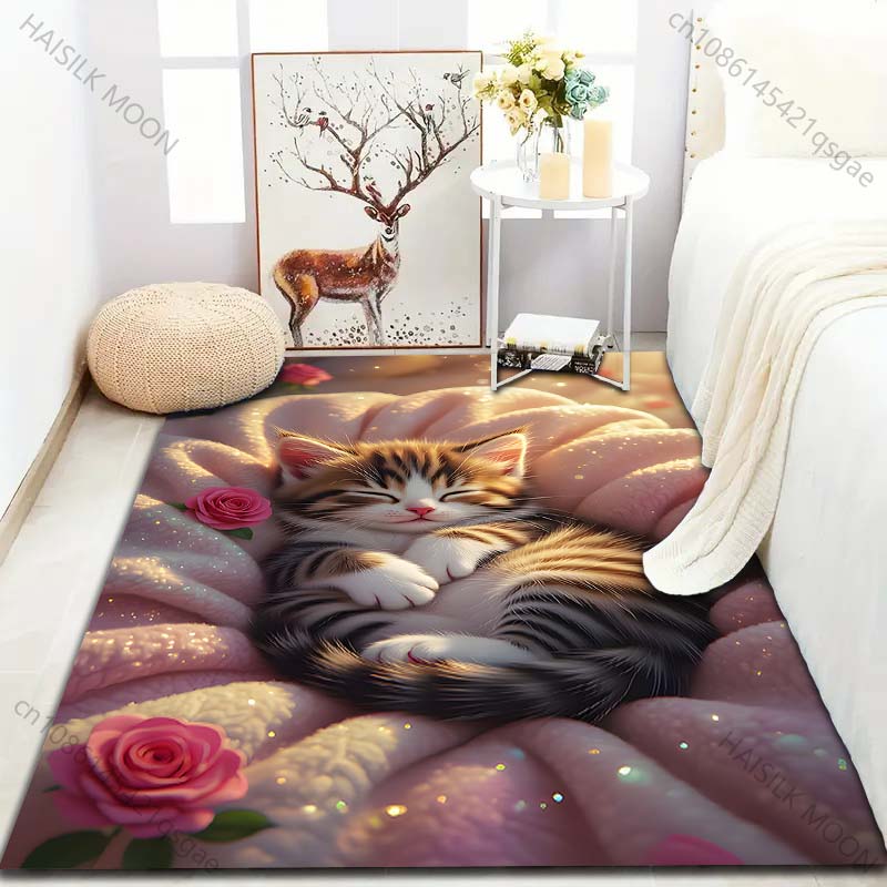 Multiple sizes Kitten sleeping on pink blanket Carpet for Living Room Bedroom Sofa Home Decor Rus Non-slip Floor Mat Gift