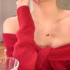 Red Cubic Zirconia Wooden Horse Necklace for Women - Elegant Luxury Choker with Exquisite Clavicle and Sweater Chain Design.
