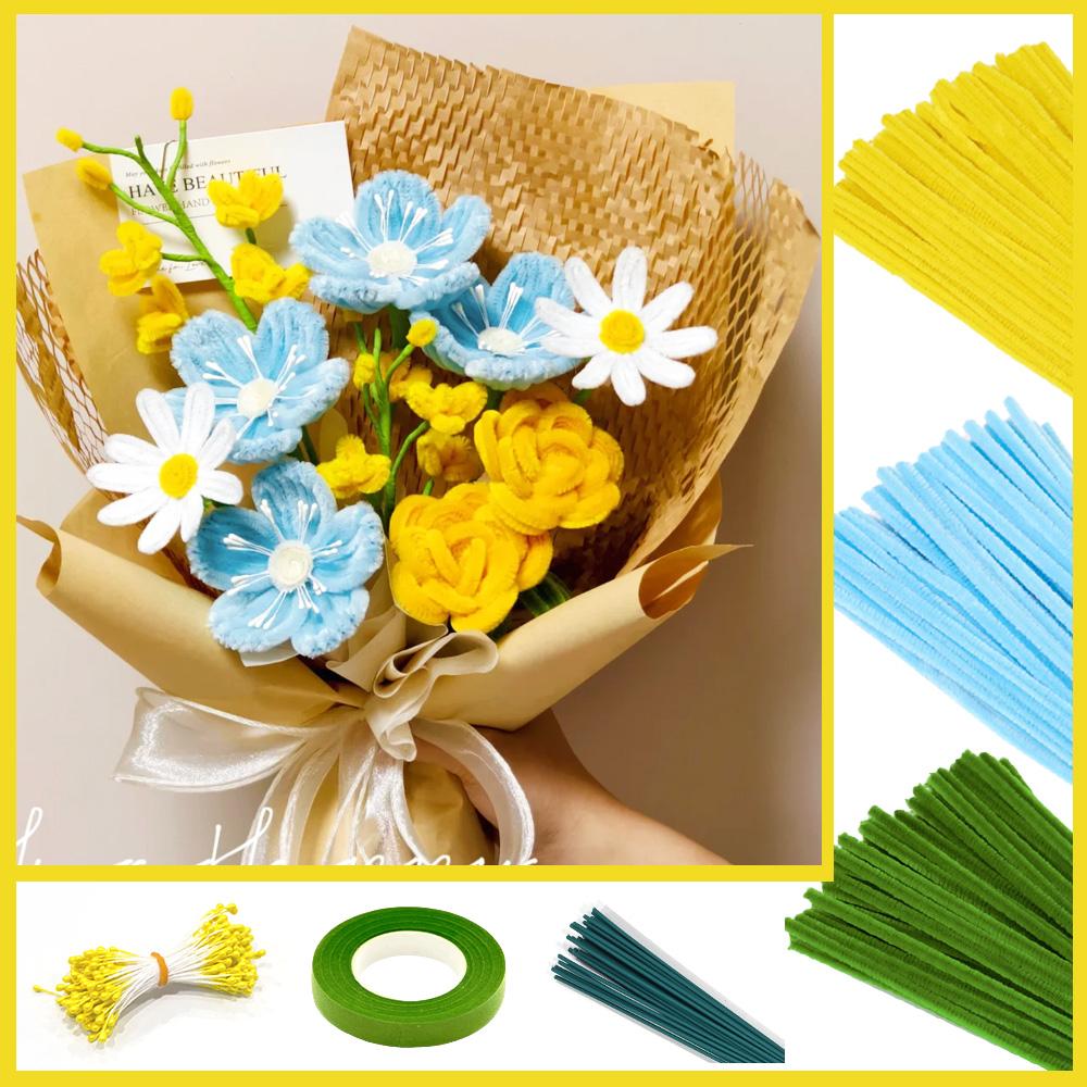 

Набор для изготовления цветов из синельной проволоки, 300/400/500 шт. DIY синельная проволока, принадлежности для рукоделия для проекта, с 20 цветочными проволоками, 1 лентой, 150 шт. тычинок