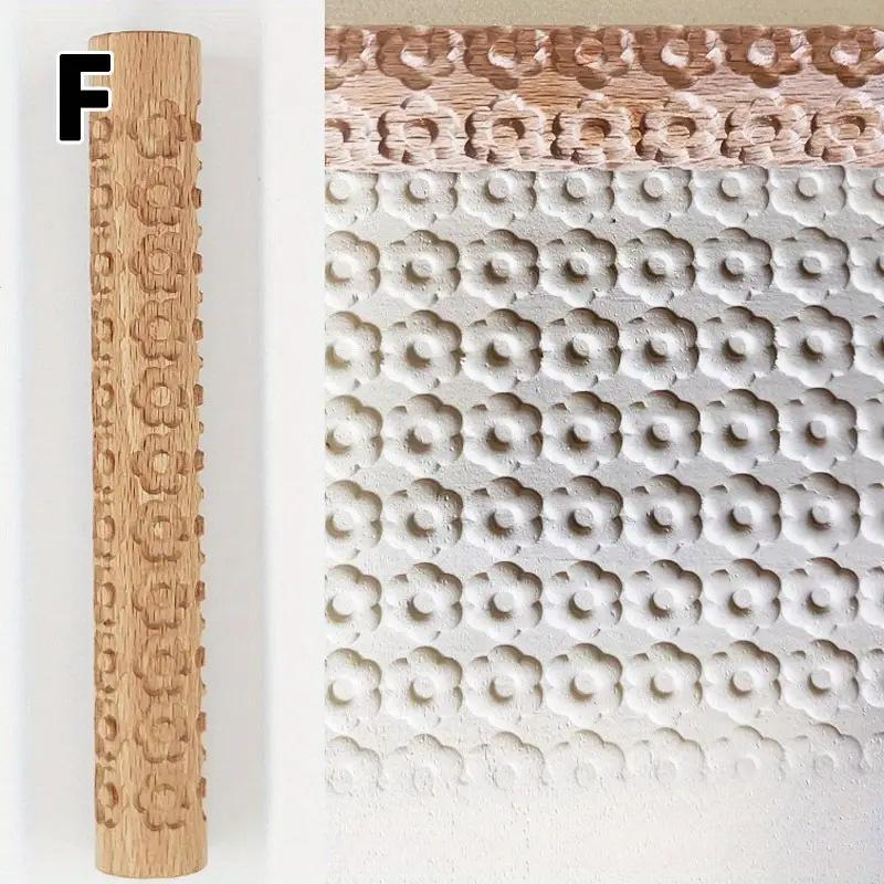 Relief Wood Texture Rolling Stick Pottery Clay Tools Rod Relief Flower Pattern Embossed Rod Mud Roll DIY Ceramic Clay Modeling