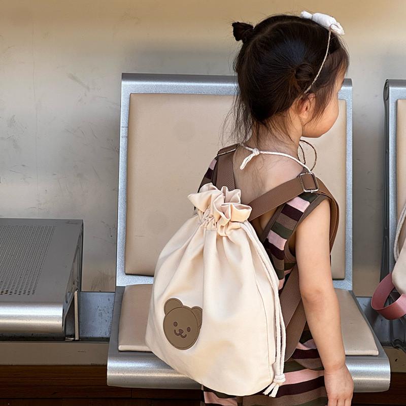 Adorable Unisex Kids Canvas Backpack Featuring Cute Bear Design With Breathable Comfort