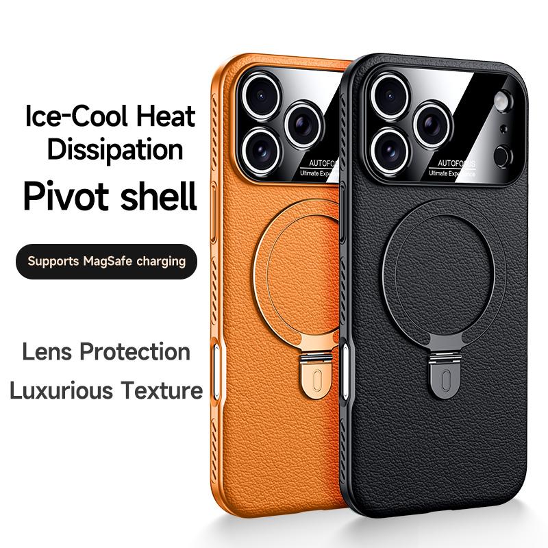 360 Rotatable Heat Dissipation Vegan Leather Case For iPhone 17 Air 16 Pro Max 15 14 Stand Cover Magnetic Shell New Arrival