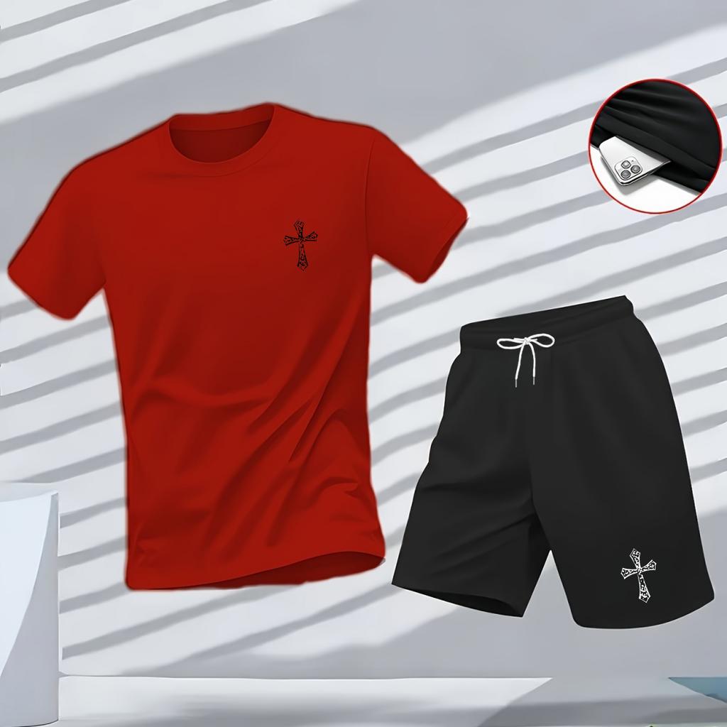 Ropa Deportiva de Verano para Hombre, Conjunto de Dos Piezas con Camiseta de Manga Corta y Pantalones Cortos, Ropa Casual Transpirable y de Secado Rápido.