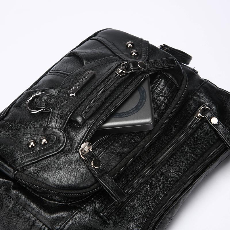 Women's Soft Leather Multi-compartment Multi-pocket Stitching Single Shoulder Messenger Bag