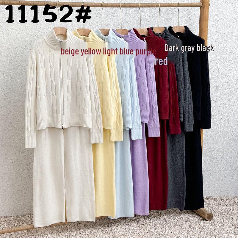 

Мода осень/зима 2024: Женский вязаный свитер с капюшоном на молнии и комплект повседневных брюк One Size красный